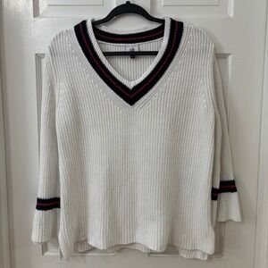 White V‎ Neck Tennis Sweater Women Classic Old Money Academia Cabi S RUNS BIG